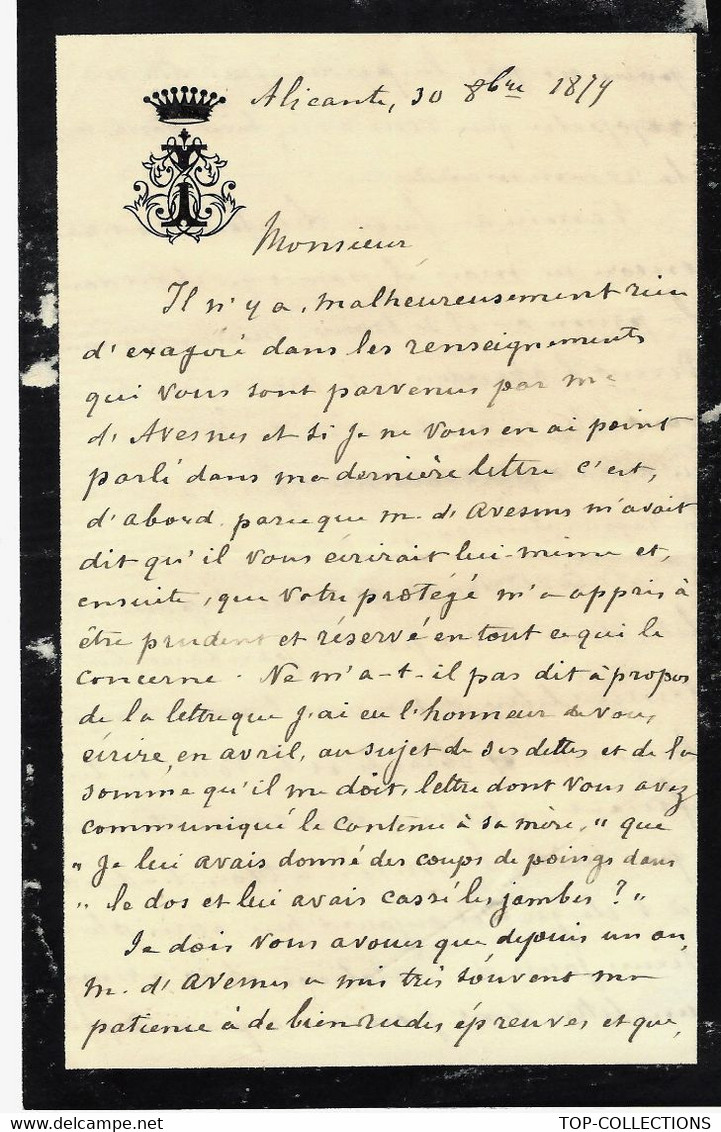 1824 LETTRE Sign.Alicante  Ministere Affaires Etrangères  Mr D’Avesnes Commis Fille Enceinte Comportement à Remplacer - Manuscrits