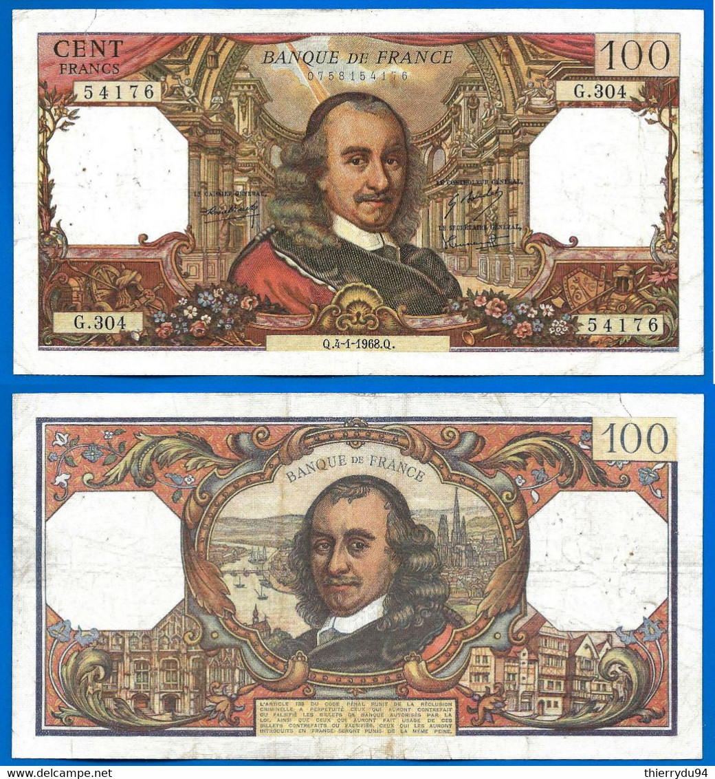 France 100 Francs 1968 Corneille 4 Janvier Serie G Que Prix + Port  Frcs Frc Paypal Bitcoin OK - 100 F 1964-1979 ''Corneille''