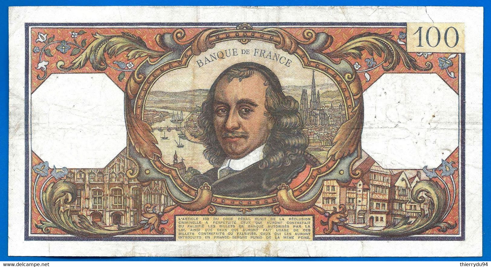 France 100 Francs 1968 Corneille 4 Janvier Serie G Que Prix + Port  Frcs Frc Paypal Bitcoin OK - 100 F 1964-1979 ''Corneille''