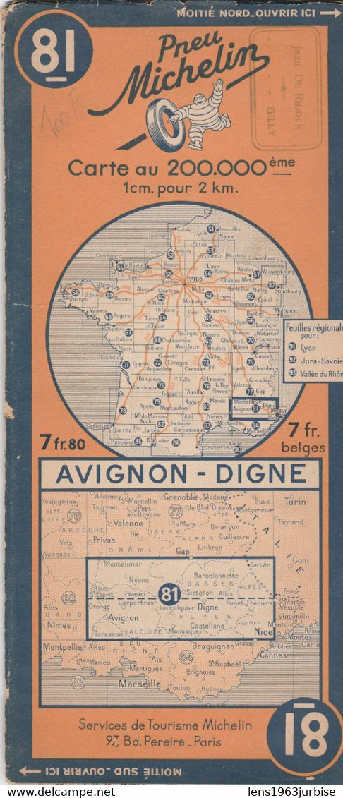 Avignon - Digne , Carte Michelin 81  ( 1942 ) - Cartes Routières