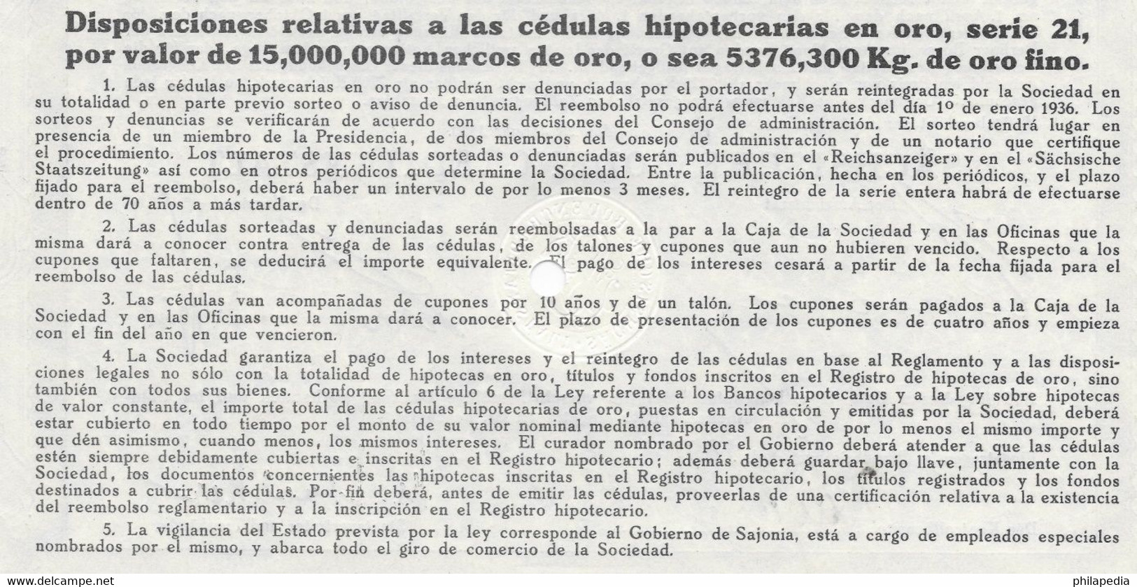 Allemagne Obligation Hypothécaire Or Fin 35.842 Gr 100 Mark Or Bond Fine Gold Feingold Bono Oro Fino 1936 100 Goldmark