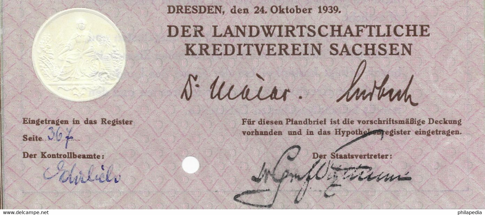 Allemagne Lettre De Crédit Régime Nazi Credit Letter Agricultural Saxony Kreditbrief Carta Credito 1938 100 Reichsmark - 100 Reichsmark