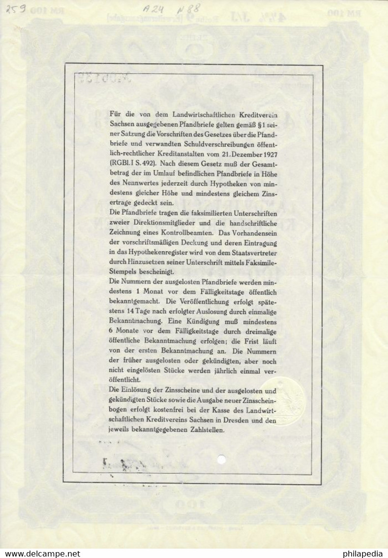 Allemagne Lettre de Crédit Régime Nazi Credit Letter Agricultural Saxony Kreditbrief Carta Credito 1938 100 Reichsmark