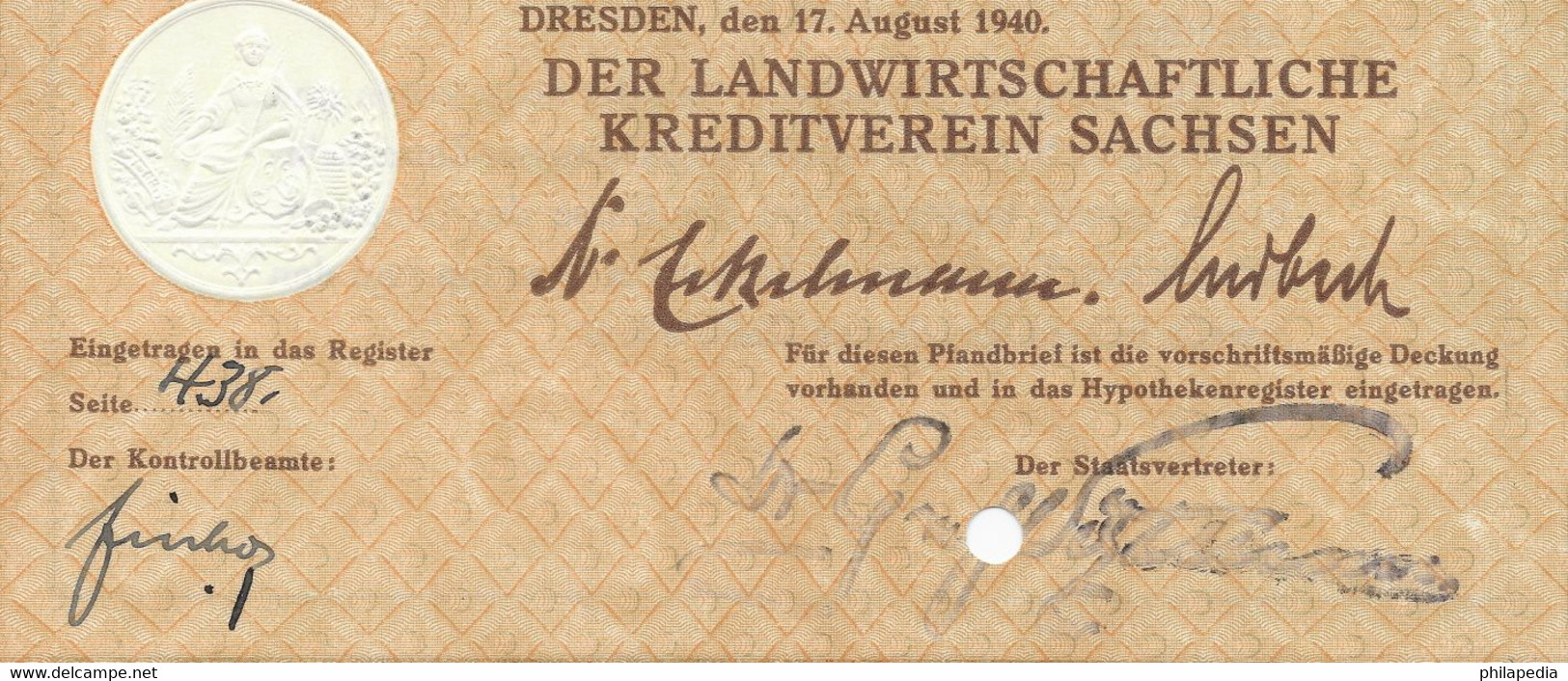 Allemagne Lettre De Crédit Régime Nazi Credit Letter Agricultural Saxony Kreditbrief Carta Credito 1940 500 Reichsmark - 500 Reichsmark