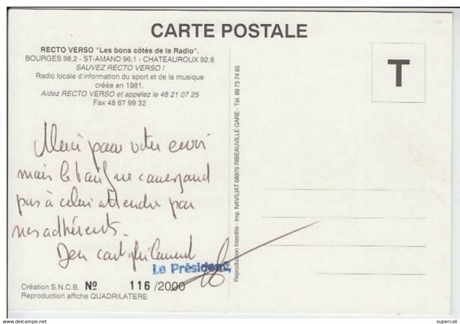 REF21.388    RADIO RECTO VERSO DOIT VIVRE SAUVEZ RECTO VERSO.BOURGE. St-AMAND. CHATEAUROUX - Radio