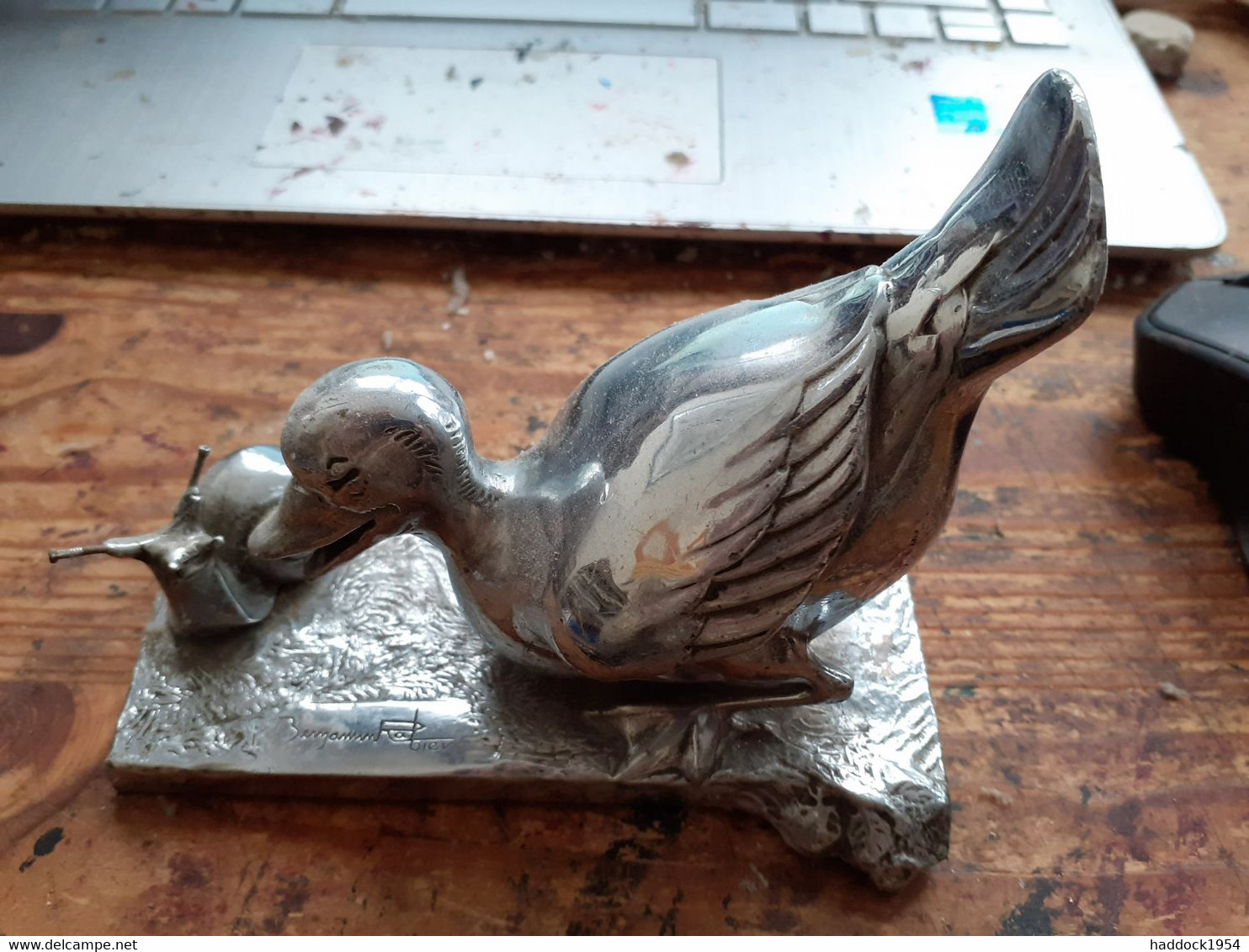 Presse Papier Canard Et Escargot BENJAMIN RABIER - Statues - Metal