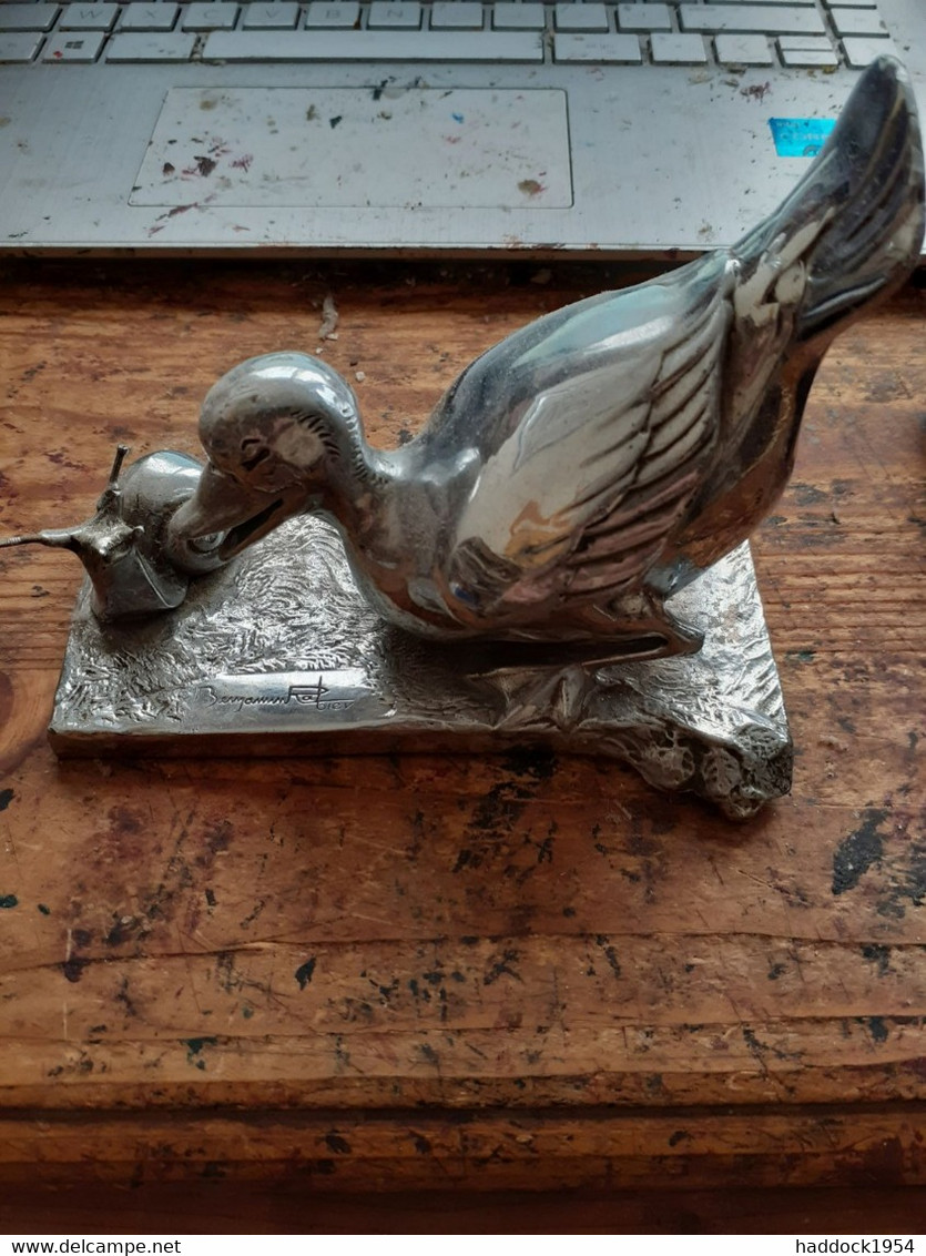 Presse Papier Canard Et Escargot BENJAMIN RABIER - Statues - Metal