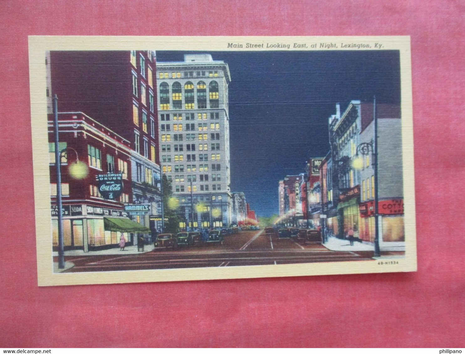 Night View. Drug Store. Coca Cola Sign.   On Main Street.   Lexington Kentucky > Lexington        Ref 5586 - Lexington