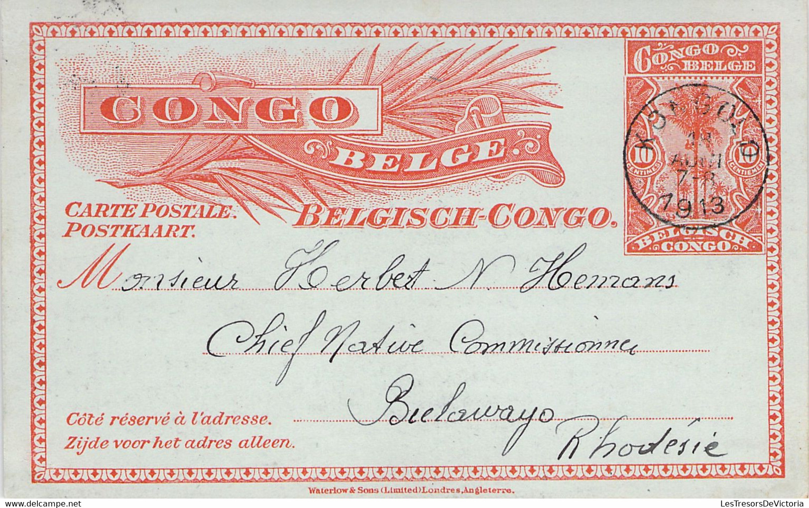 Entier Postal  - Congo Belge - Bilingue  - De Kongolo To Bulawayo En Aout 1913 - Enteros Postales