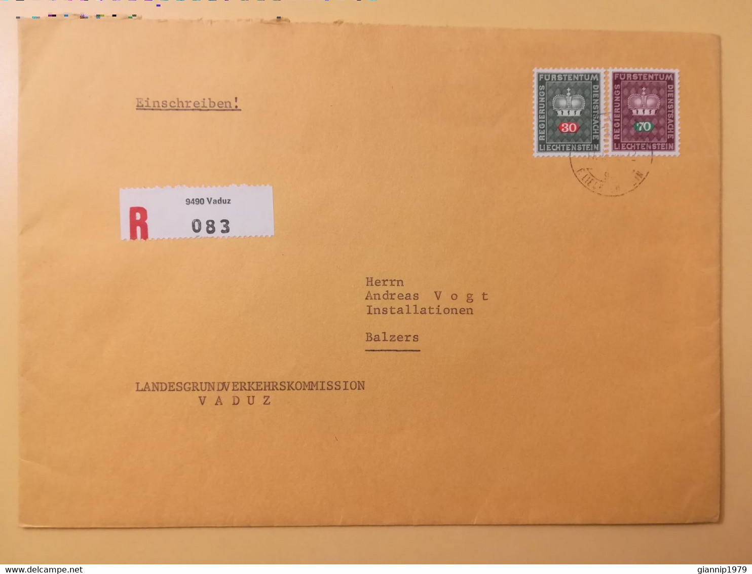 1972 BUSTA INTESTATA RACCOMANDATA REGISTERED COVER LIECHTENSTEIN BOLLO EDIFICI BUILDINGS SERVIZIO TAXE OBLITERE' VADUZ - Briefe U. Dokumente