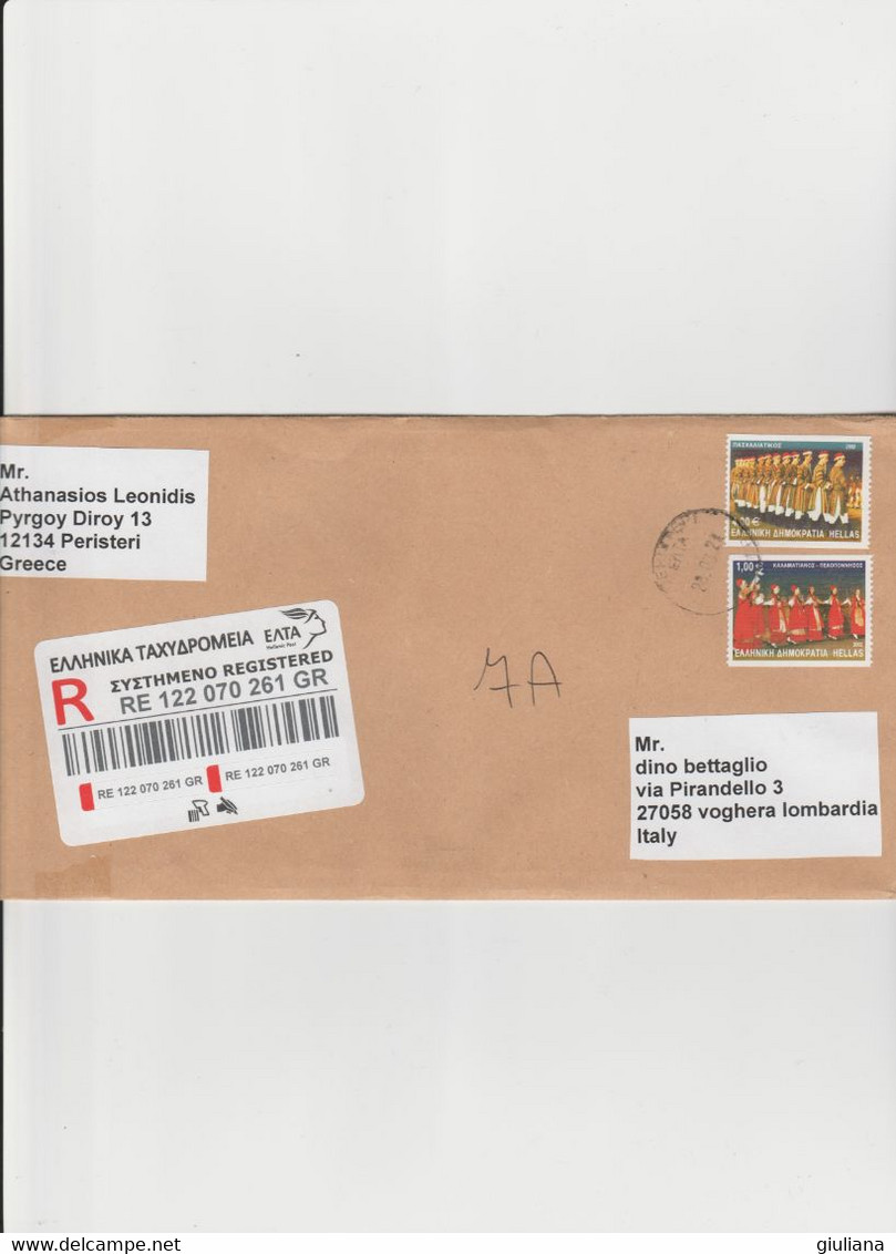 Grecia 2022 - Busta Racc.  X L'Italia Affrancata Con 2 Stamps - Briefe U. Dokumente