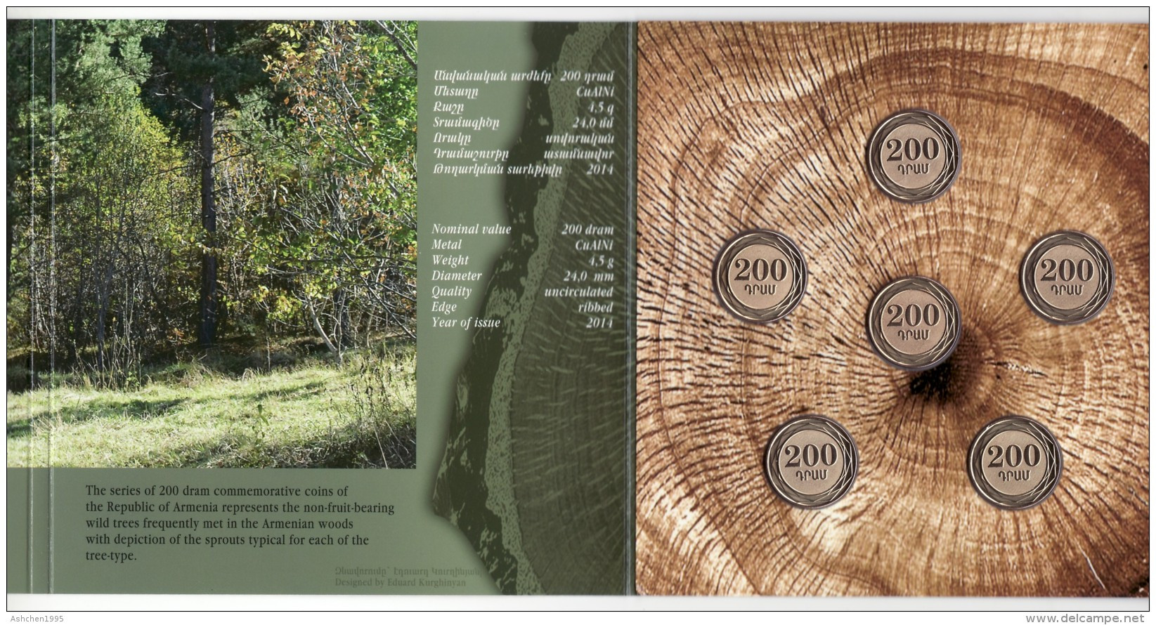 Armenia 2014, Wild Trees, Commemorative 200 Dram Coins, Booklet Cornet UNC - Armenia