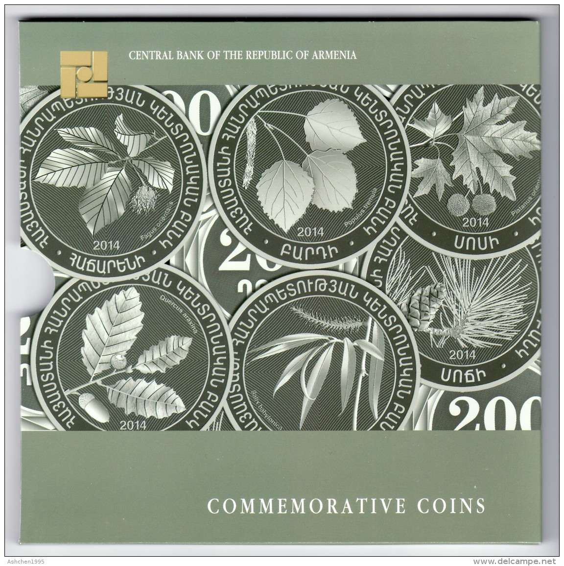 Armenia 2014, Wild trees, commemorative 200 dram coins, booklet cornet UNC