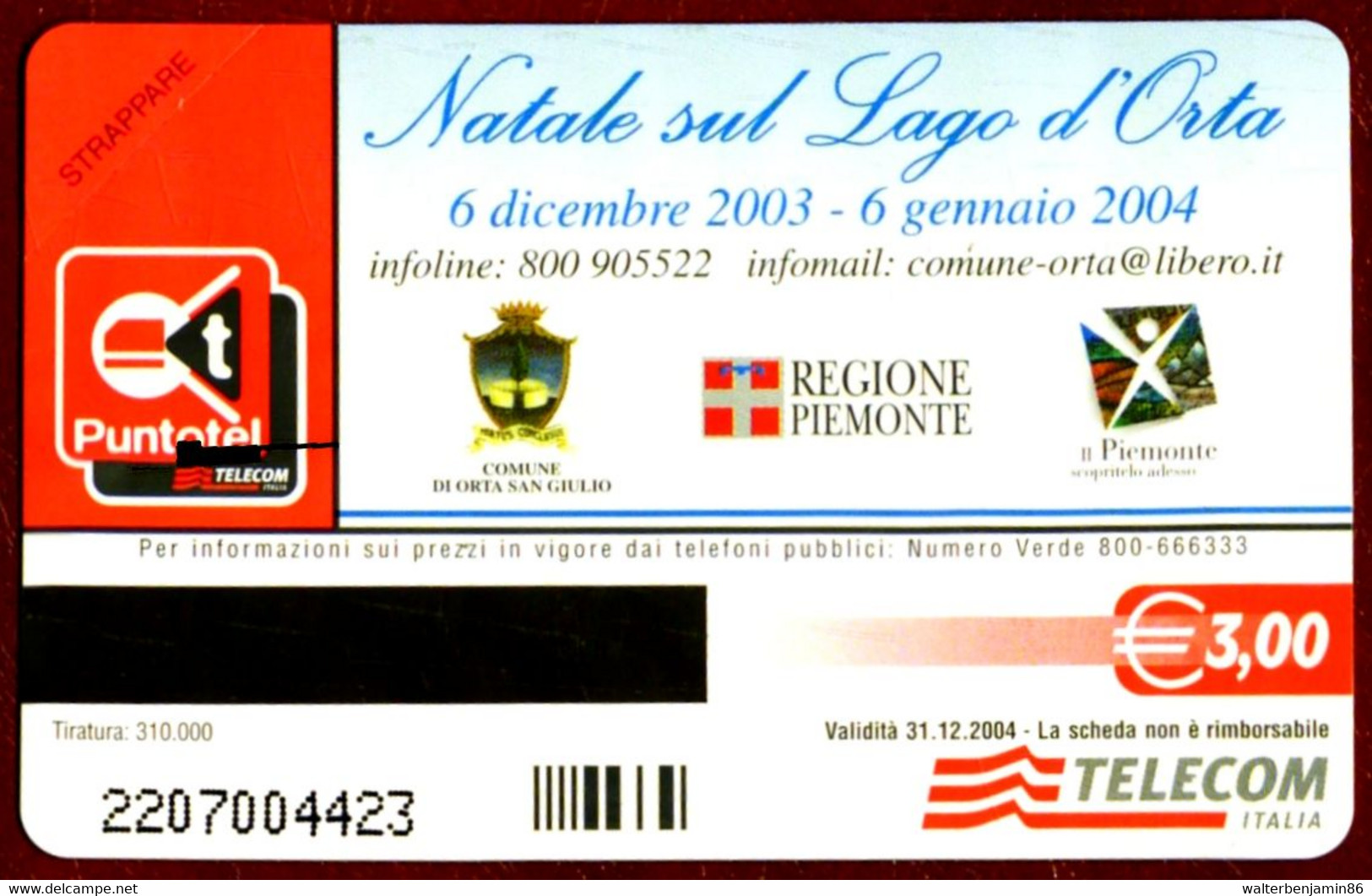 G 1771 273 C&C 3868 SCHEDA NUOVA MAGNETIZZATA NATALE SUL LAGO D' ORTA VARIANTE PUNTI - Errori & Varietà