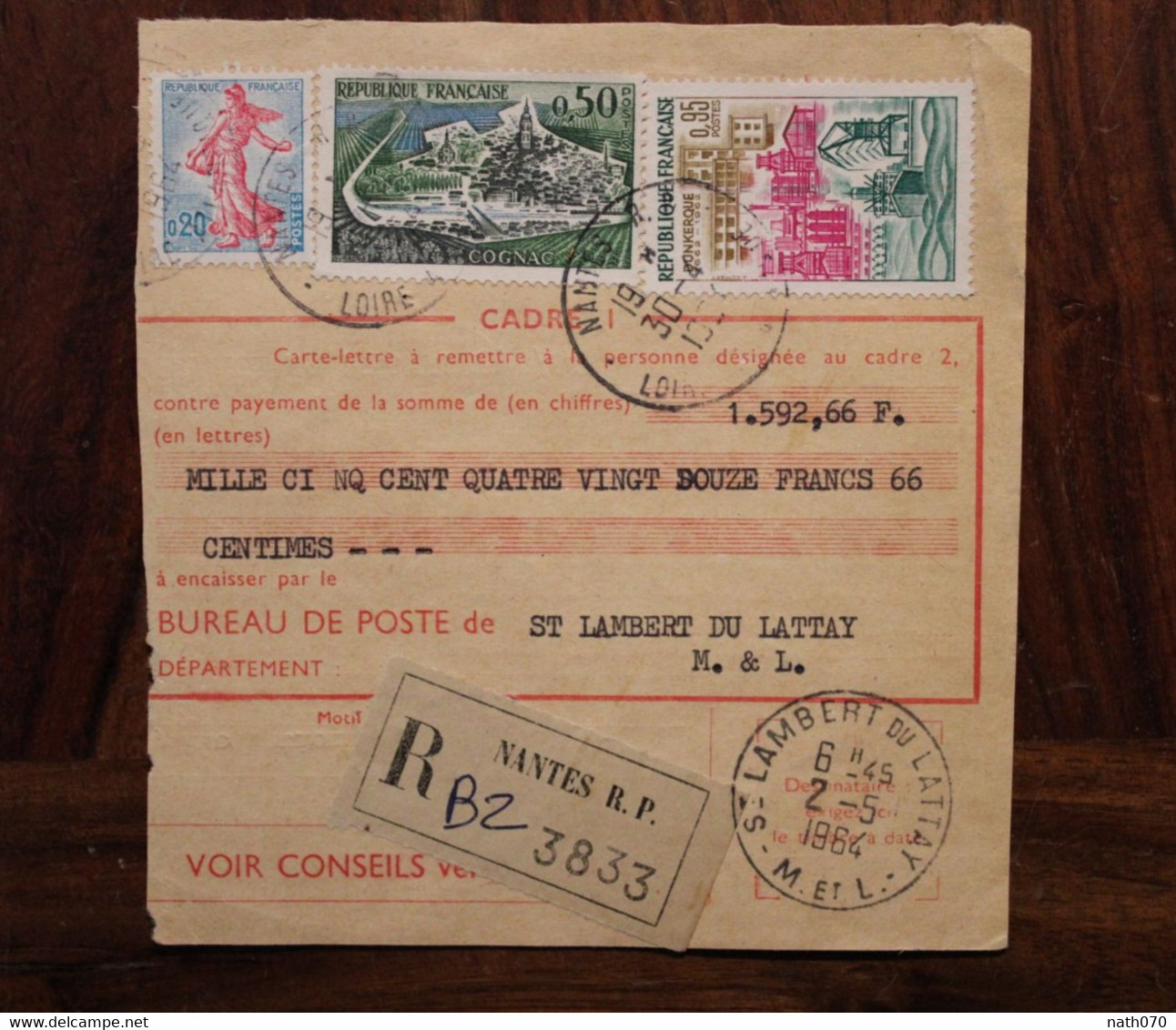 1964 Nantes St Saint Lambert Du Lattay Maine Et Loire Cover Contre Remboursement Nachname Recommandé Registered - Cartas & Documentos