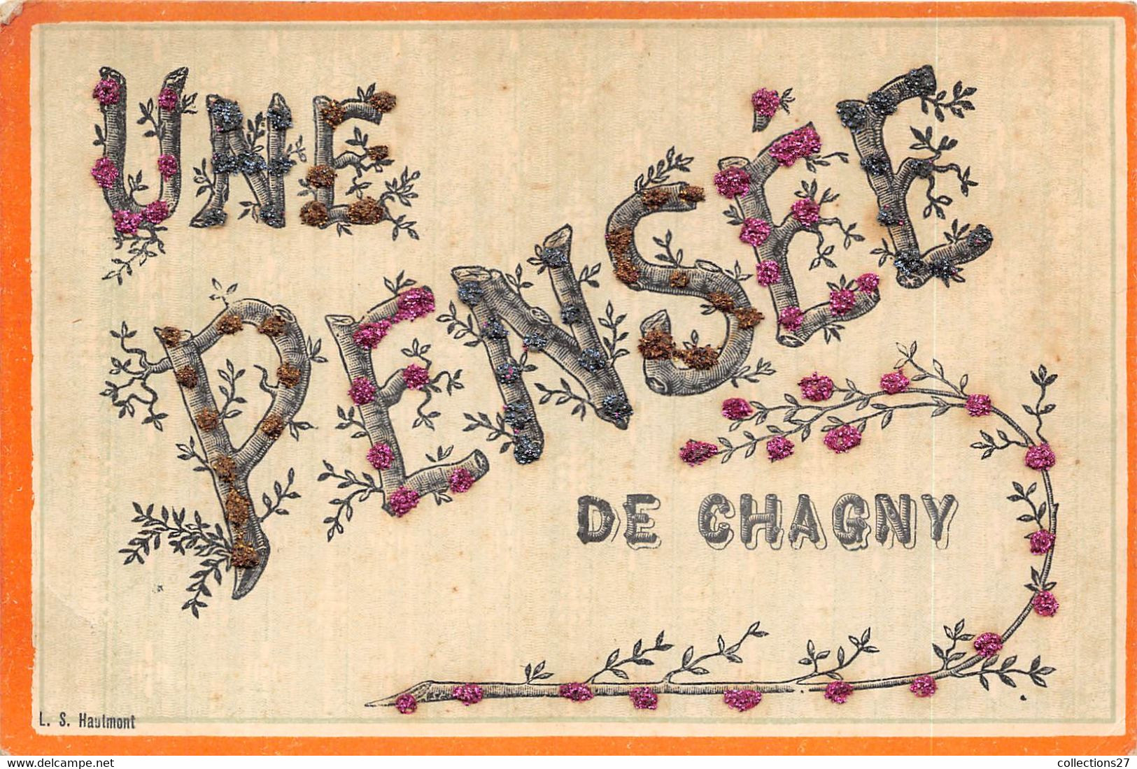 71-CHAGNY- UNE PENSEE DE CHAGNY- CARTE A PAILLETTES - Chagny