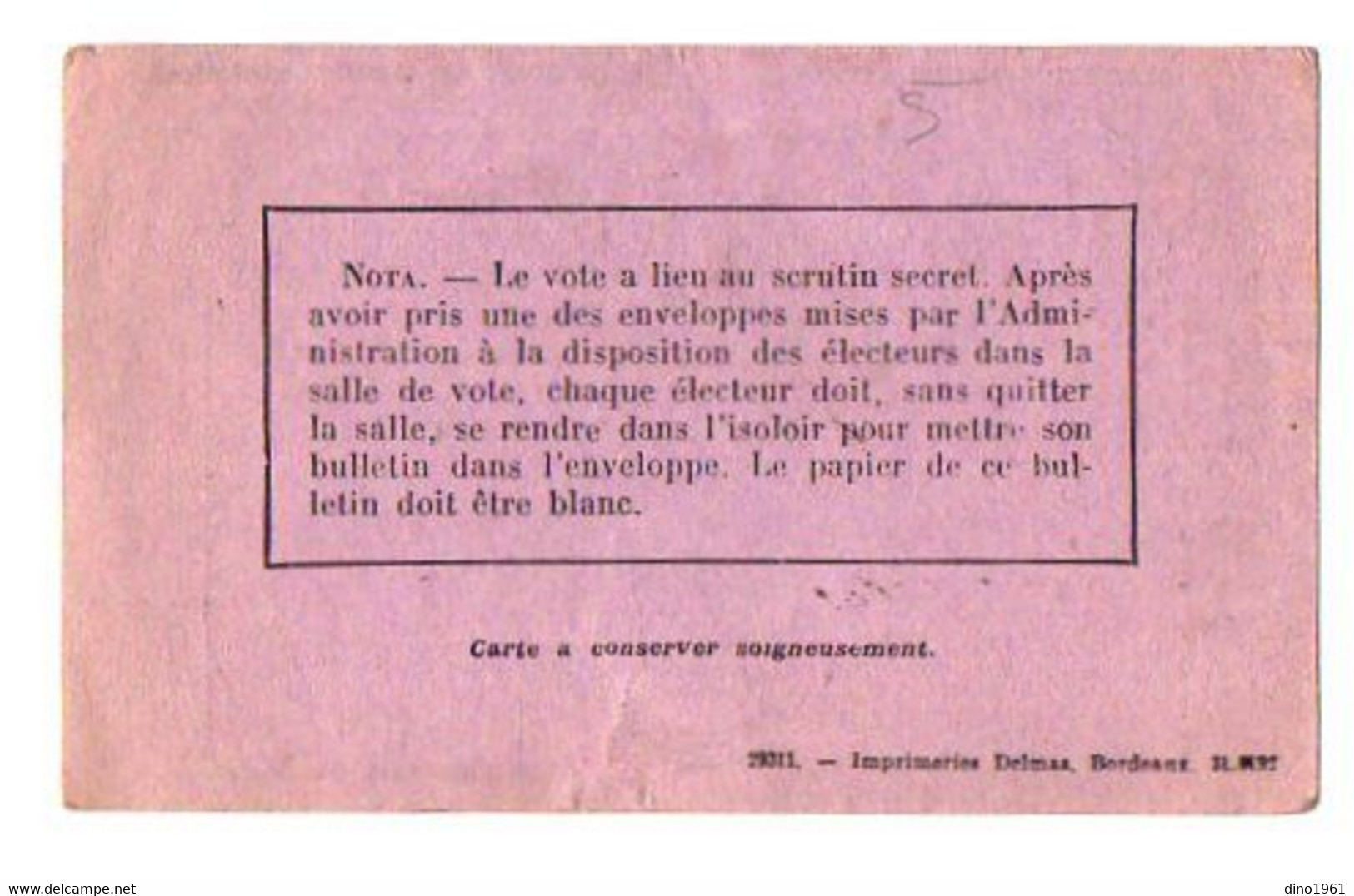 VP19.501 - Ville De BORDEAUX 1932  - Carte D'Electeur - Mme Marie CASTAING Restauratrice - Autres & Non Classés