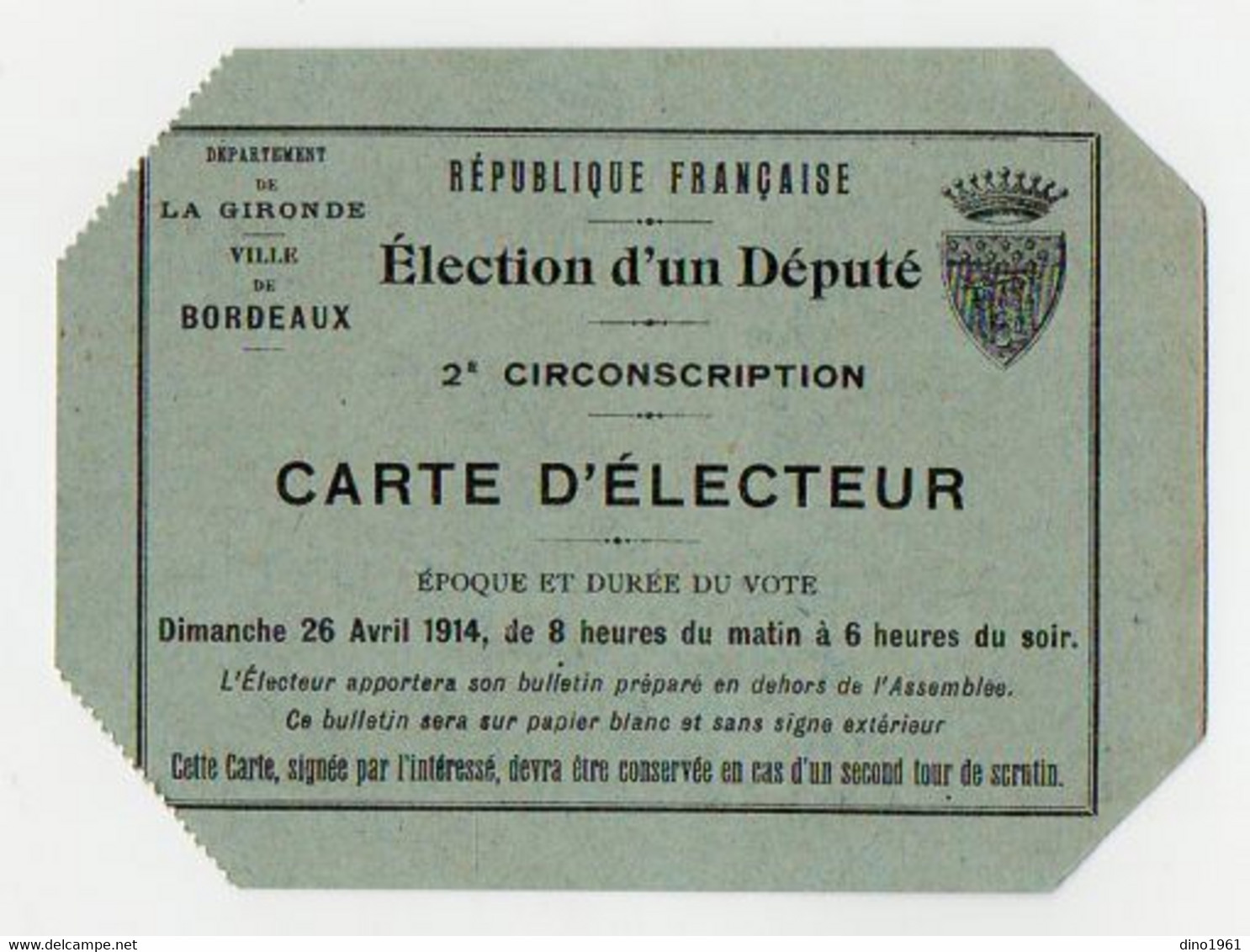 VP19.506 - BORDEAUX 1914 - Carte D'Electeur - Mr Antoine BONNAL Liquoriste - Sonstige & Ohne Zuordnung