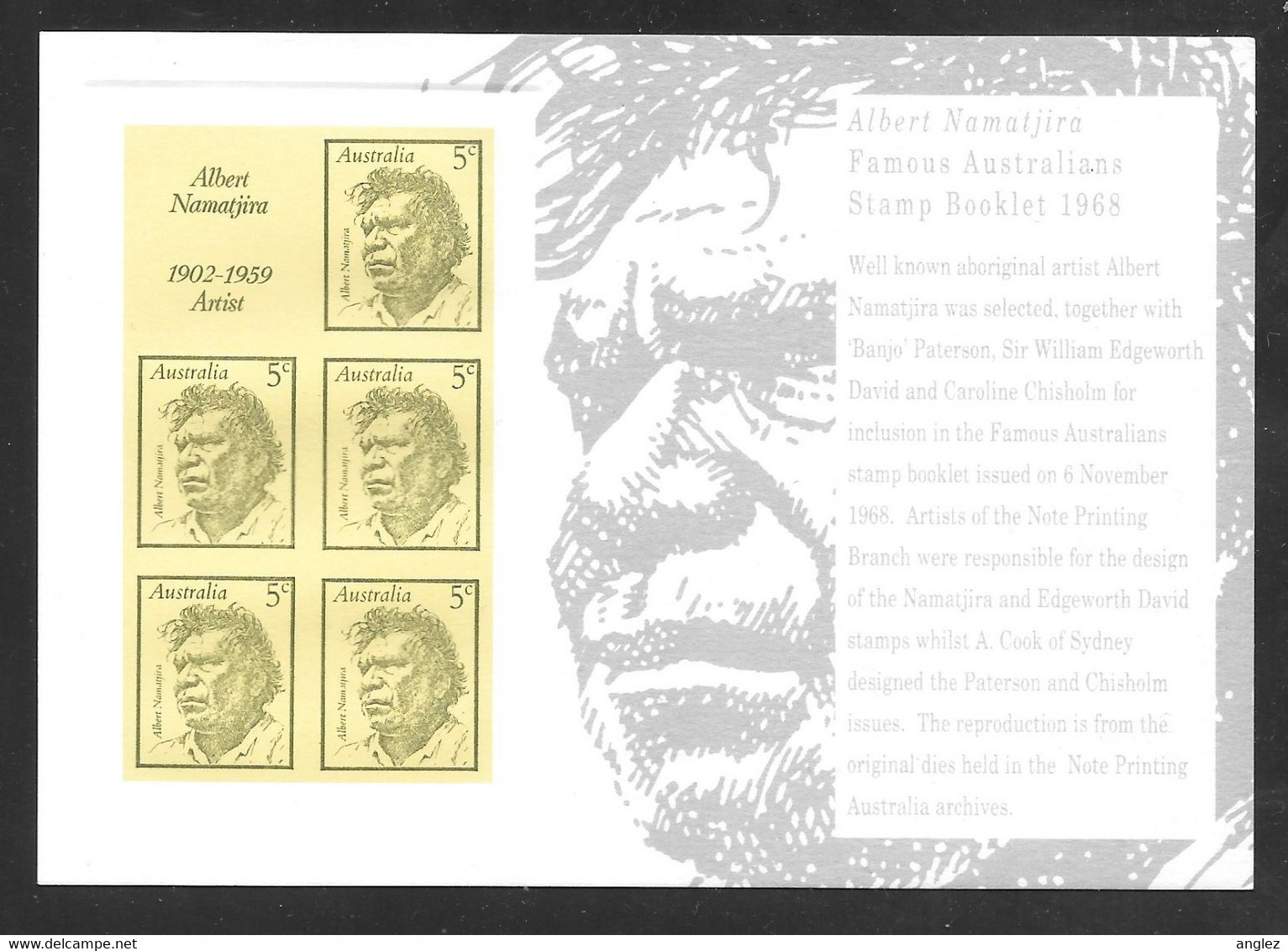 Australia - 1968 Albert Namatjira Booklet Pane - 1993 Stamp Replica Card - Cinderellas