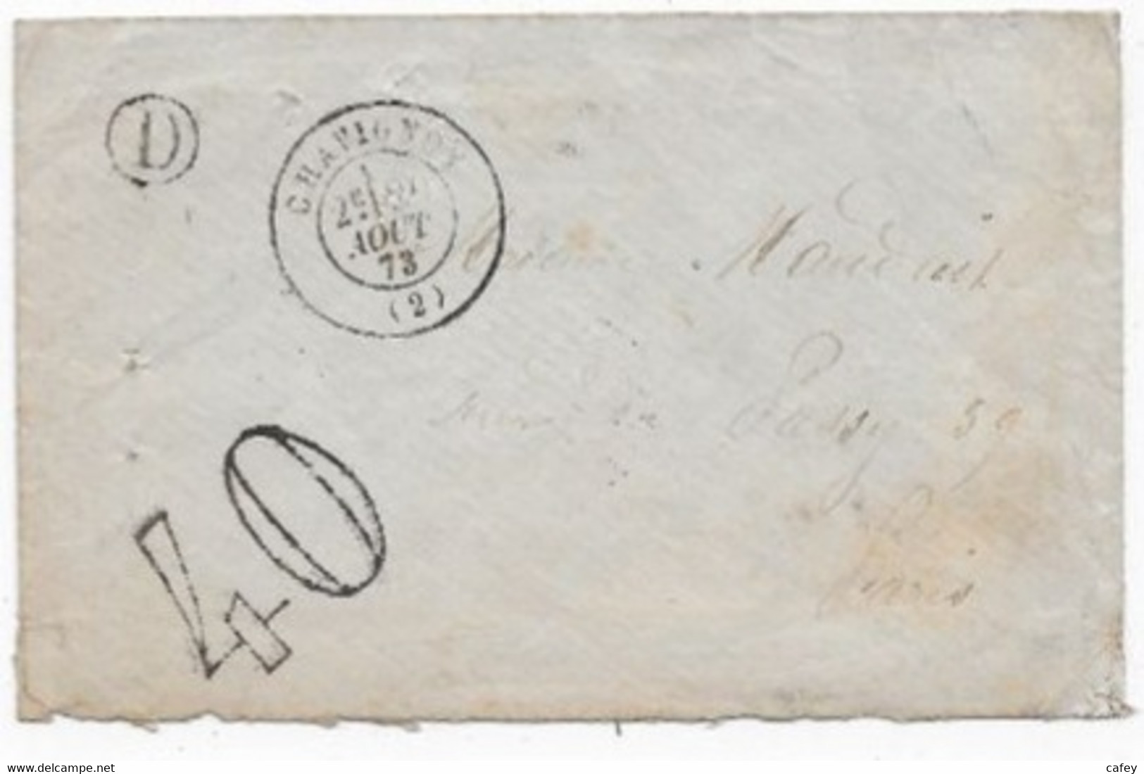 Lettre De CHAVIGNON AISNE 1873 Cad  Type 17 TAXE TAMPON 40 - 1849-1876: Période Classique