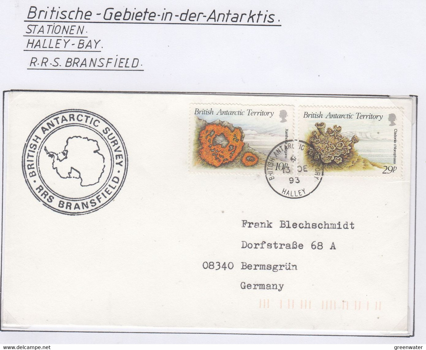 British Antarctic Territory (BAT) 1993 Cover Ship Visit RRS Bransfield . Ca Halley 13 DE 93 (TAB216B) - Covers & Documents