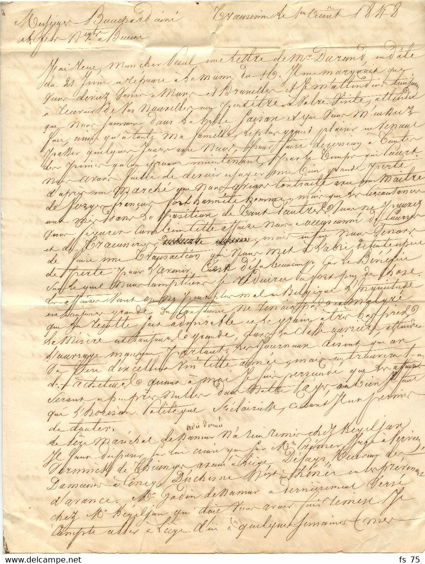 BELGIQUE - T18 WELLIN + BOITE RURALE W SUR LETTRE AVEC TEXTE DE TRANSINNE POUR LA FRANCE, 1848 - 1830-1849 (Onafhankelijk België)