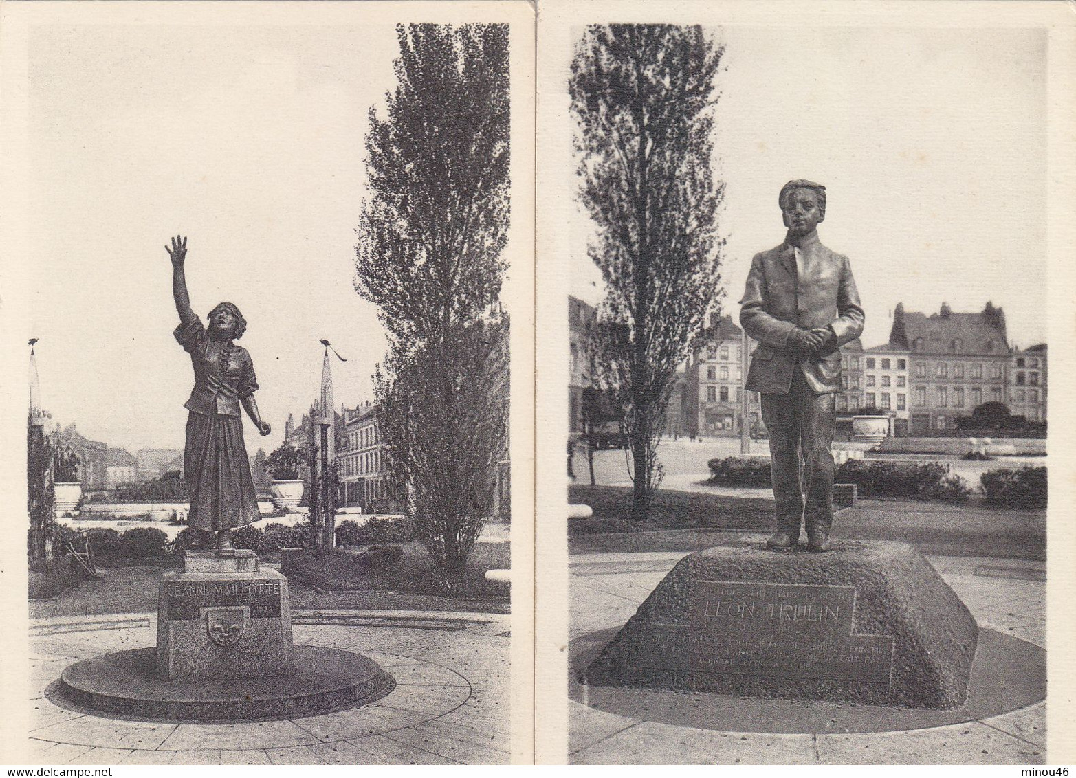 LILLE : 2 CPA ASSEZ RARE AVEC CETTE VUE GROS PLAN. STATUE DE J. MAILLOTTE ET MONUMENT L.TRULIN.N.CIRCULEE.T.B.ETAT - Lille