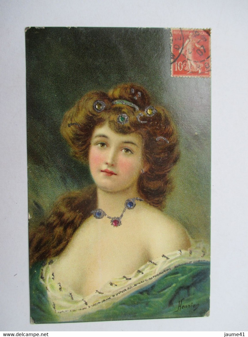 HENRIOT   -  PORTRAIT  DE  FEMME  -  BRILLANTS  INCRUSTES  DANS  LE  COLLIER  ET  LES  CHEVEUX - Henriot