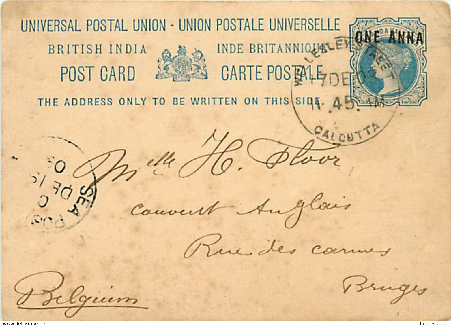 India. Post Card P 9 (Jain) Wellesley Street/Calcutta > Brugge Belgium  17/12/03 - 1882-1901 Empire