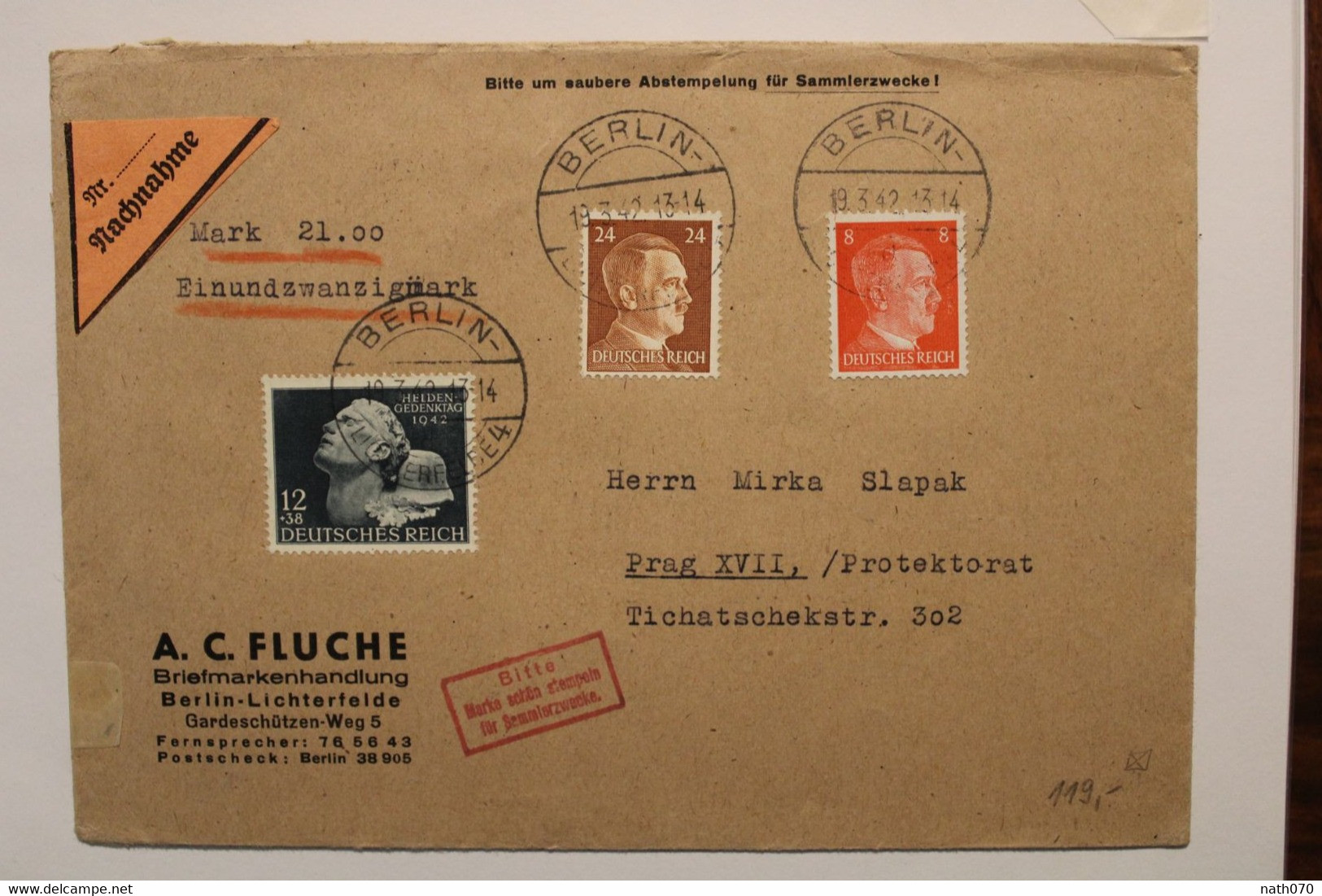 1942 Nachnahme Prag Ostland Protektorat  Dt Reich Cover Einschreiben Bitte Um Saubere Abstempelung Fur Sammierzwecke - Lettres & Documents