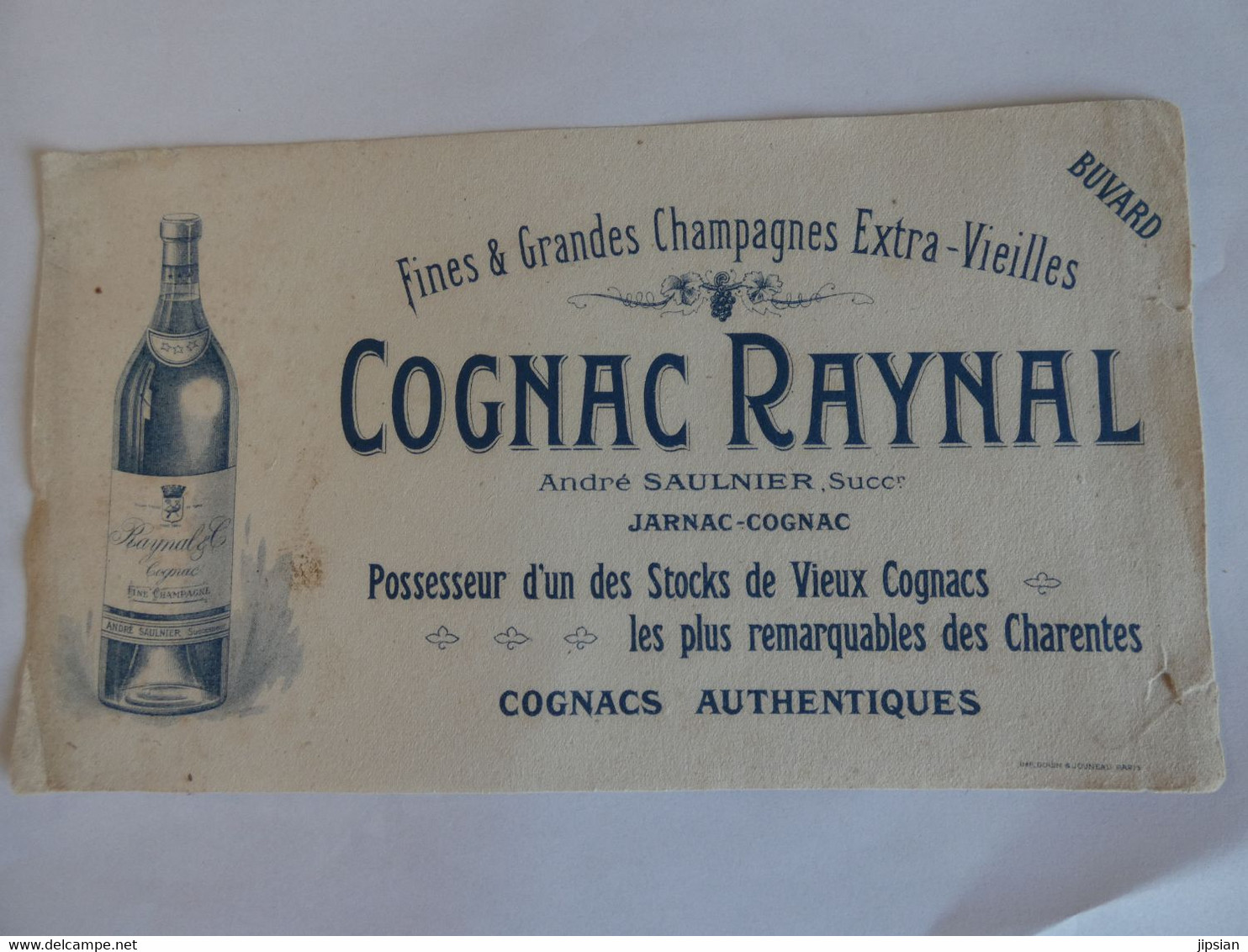 Buvard Cognac Raynal André Saulnier Succrs -- Jarnac Cognac - Liquor & Beer