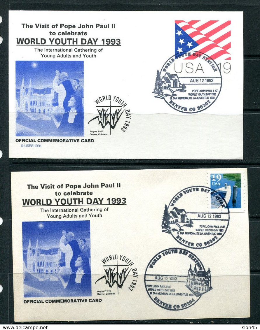 USA 1993 4 Special Edition Cards Visit Of Pope John Paul II To Denver World Youth Day 12706 - Popes