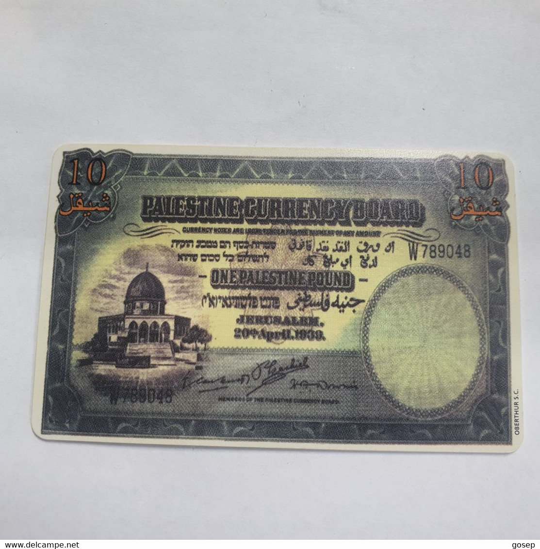 Plastine-(PS-PAL-004C)-Banknote Palestian Pound-(423)-(5/1999)(10 ₪)(0017-244027)-used Card+1card Prepiad Free - Palästina