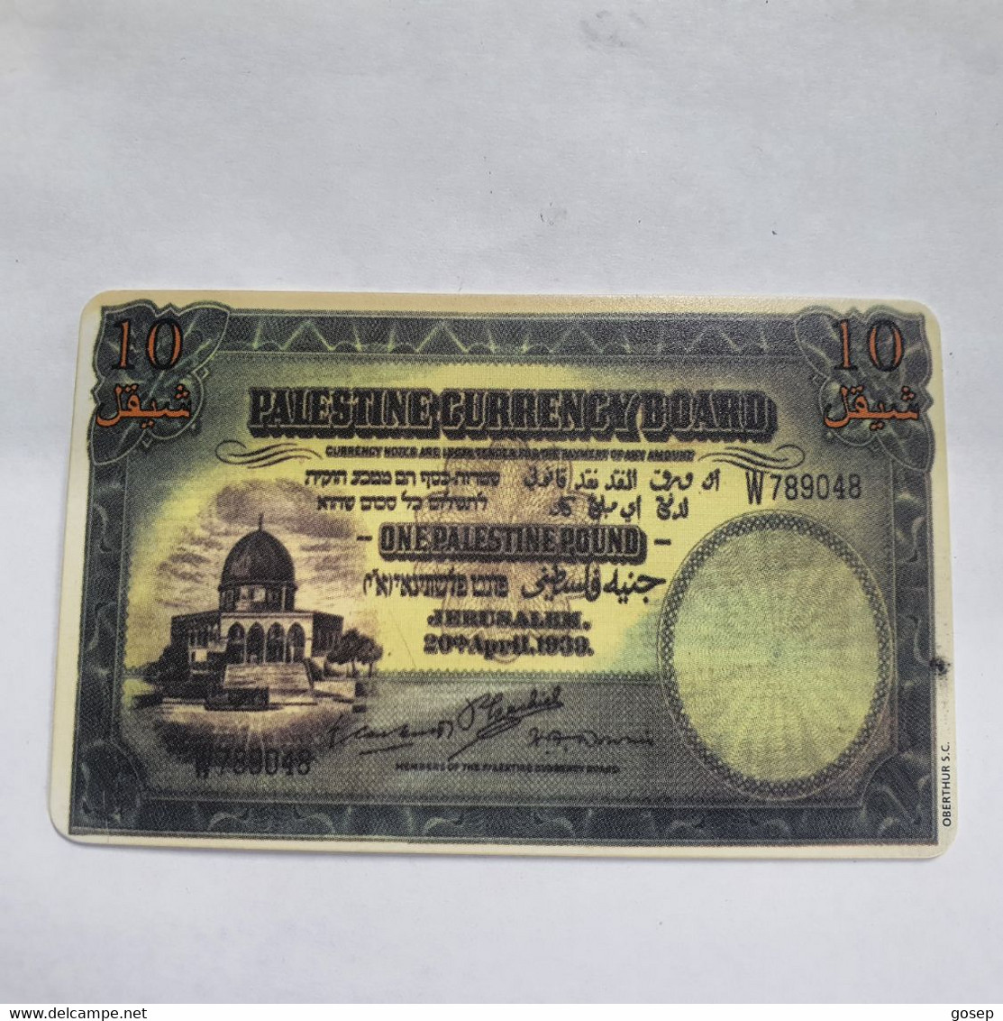 Plastine-(PS-PAL-004C)-Banknote Palestian Pound-(424)-(5/1999)(10 ₪)(0017-244013)-used Card+1card Prepiad Free - Palästina