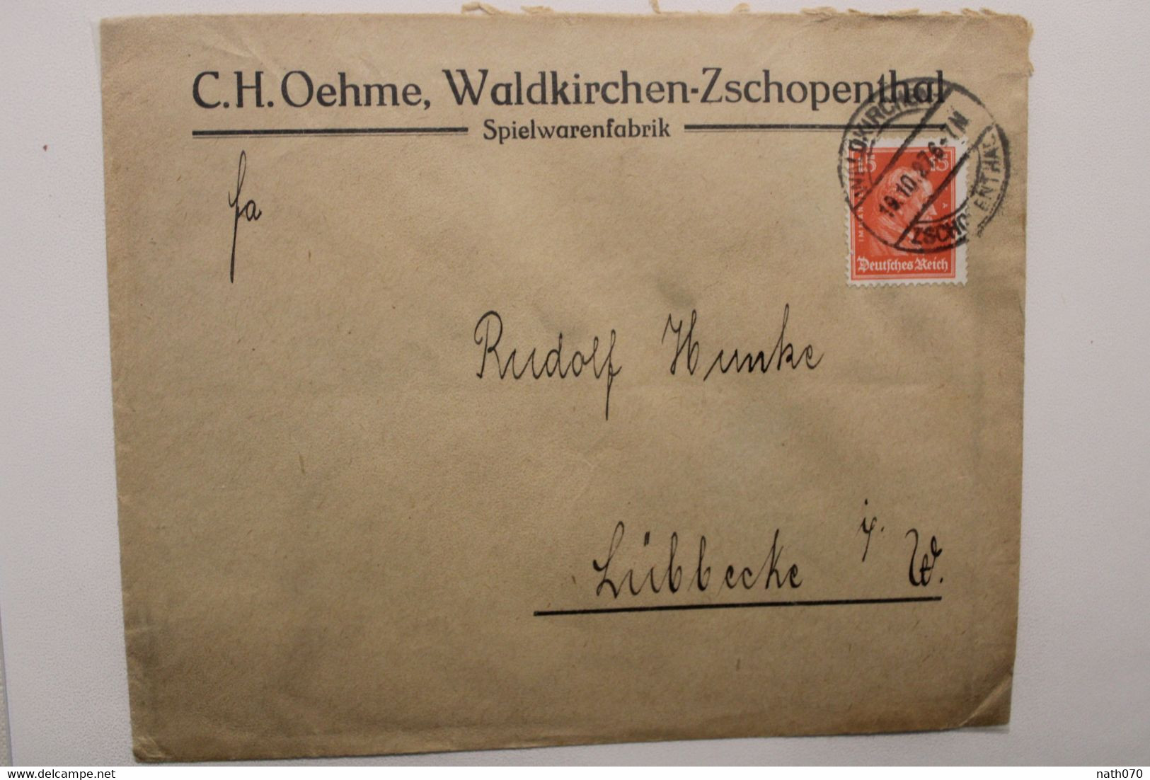 1927 Waldkirchen Zschopenthal Lubbecke Dt Reich Cover WK2 WW2 - Lettres & Documents