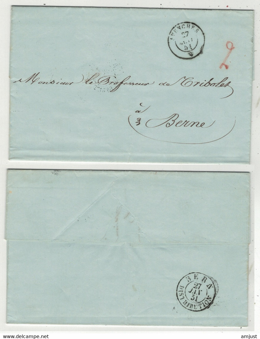 Suisse // Préphilatélie // Lettre De Avenches Pour Berne Le 27.01.1851 - ...-1845 Préphilatélie