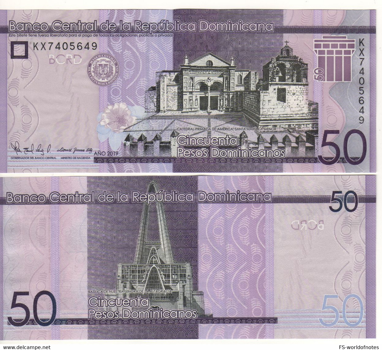 DOMINICAN   Rep.   New Issue   50  Pesos Dominicanos  NEW LOGO  DATE  2019 - Dominicaine