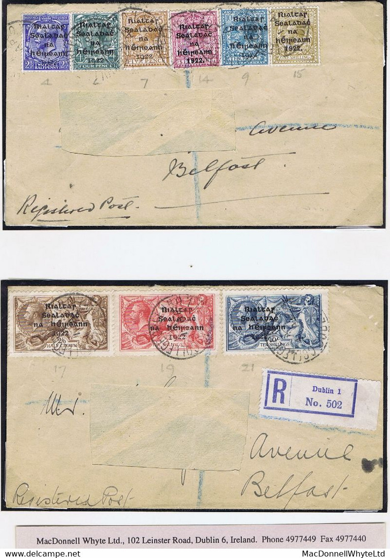 Ireland 1922 Rialtas Overprints First Day Of Irish Control Of Post Office Two Covers With Values To 10s Registered COLLE - Covers & Documents