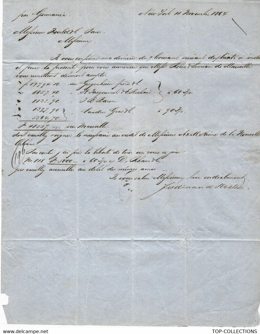 1864 BANQUE COMMERCE NEGOCE INTERNATIONAL NAVIGATION Ferdinand Hertz NEW YORK Pour FOULD BANQUE PARIS - Estados Unidos