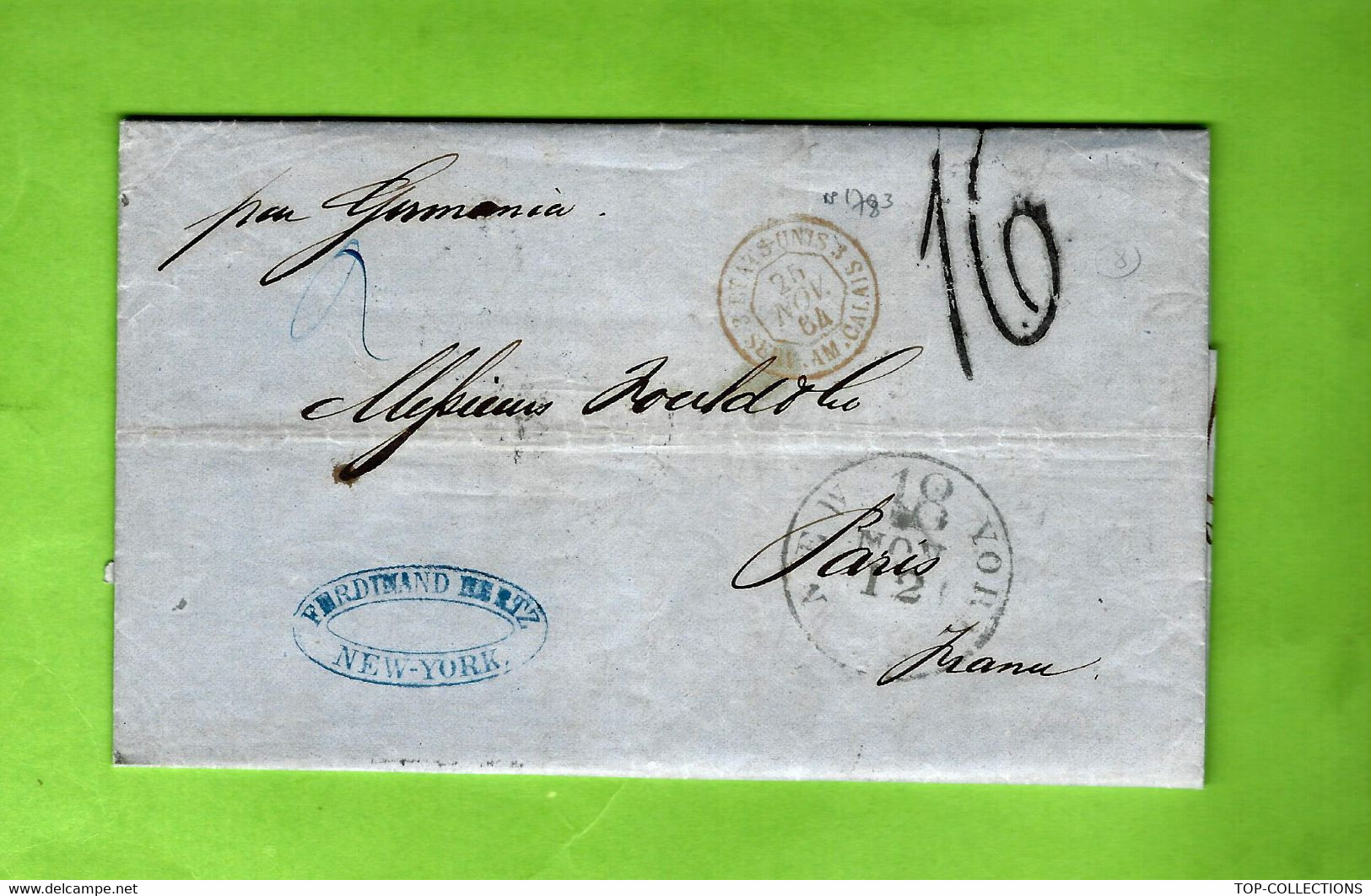 1864 BANQUE COMMERCE NEGOCE INTERNATIONAL NAVIGATION Ferdinand Hertz NEW YORK Pour FOULD BANQUE PARIS - Estados Unidos