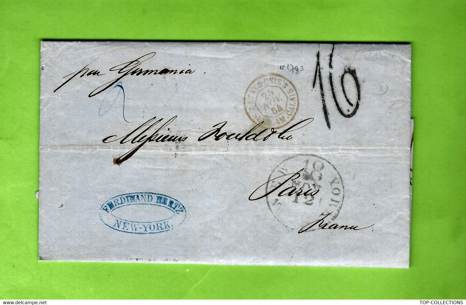 1864 BANQUE COMMERCE NEGOCE INTERNATIONAL NAVIGATION Ferdinand Hertz NEW YORK Pour FOULD BANQUE PARIS - USA