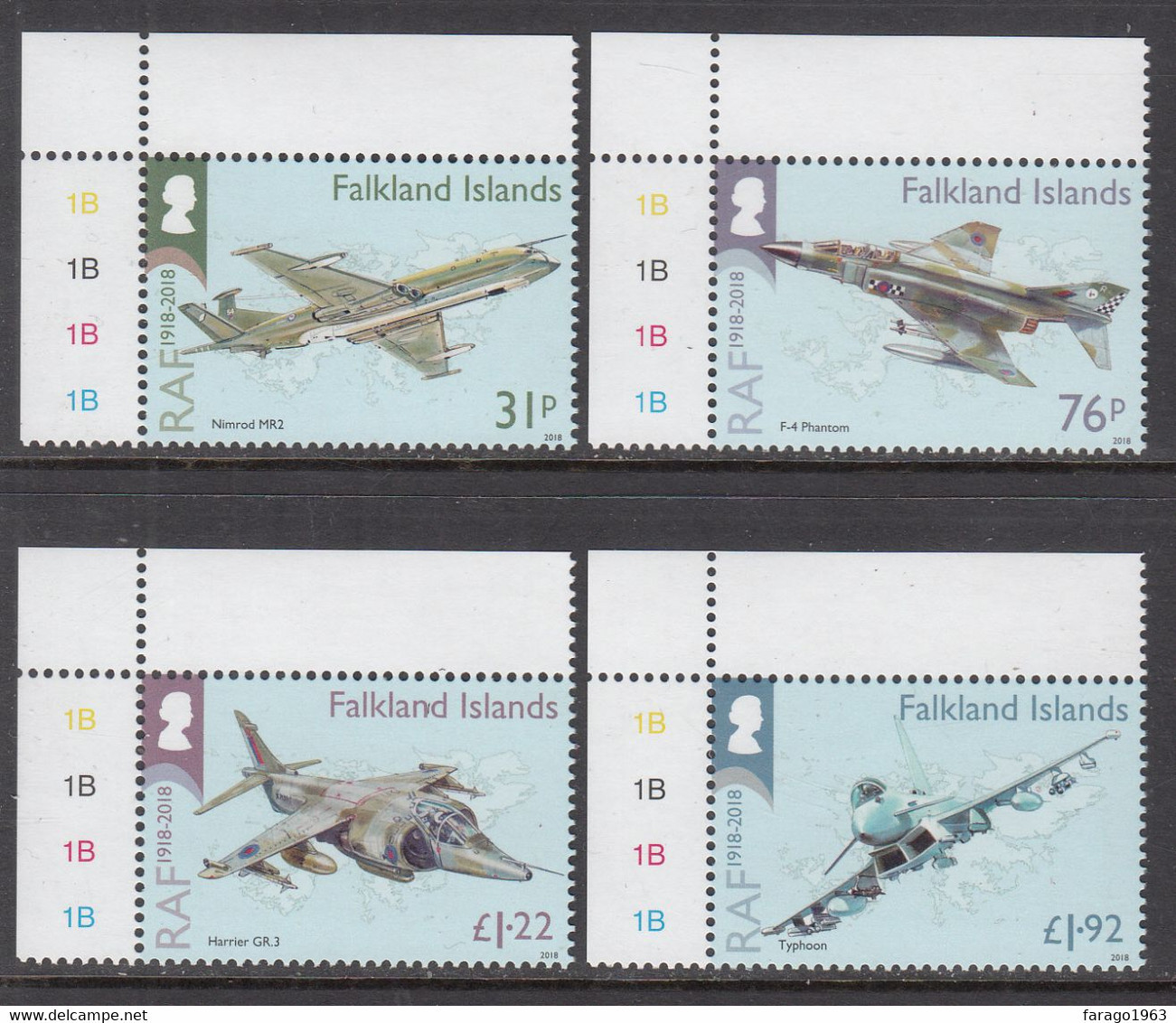 2018 Falkland Islands RAF Royal Air Force Military Aviation Aircraft Complete Set Of 4 MNH @ Below Face Value - Falkland