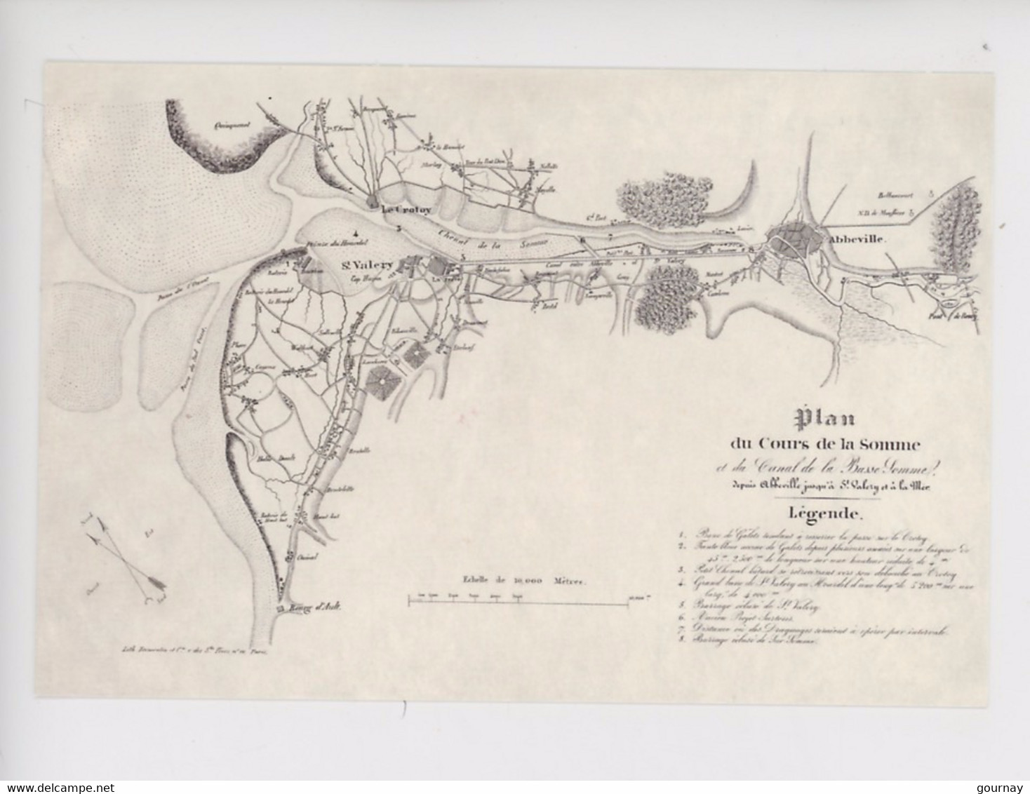 Plan Cours D'eau De Somme Et Canal De Basse Somme Abbeville à Saint Valery Et La Mer XIXè S. Archives Dép (géographique) - Saint Valery Sur Somme