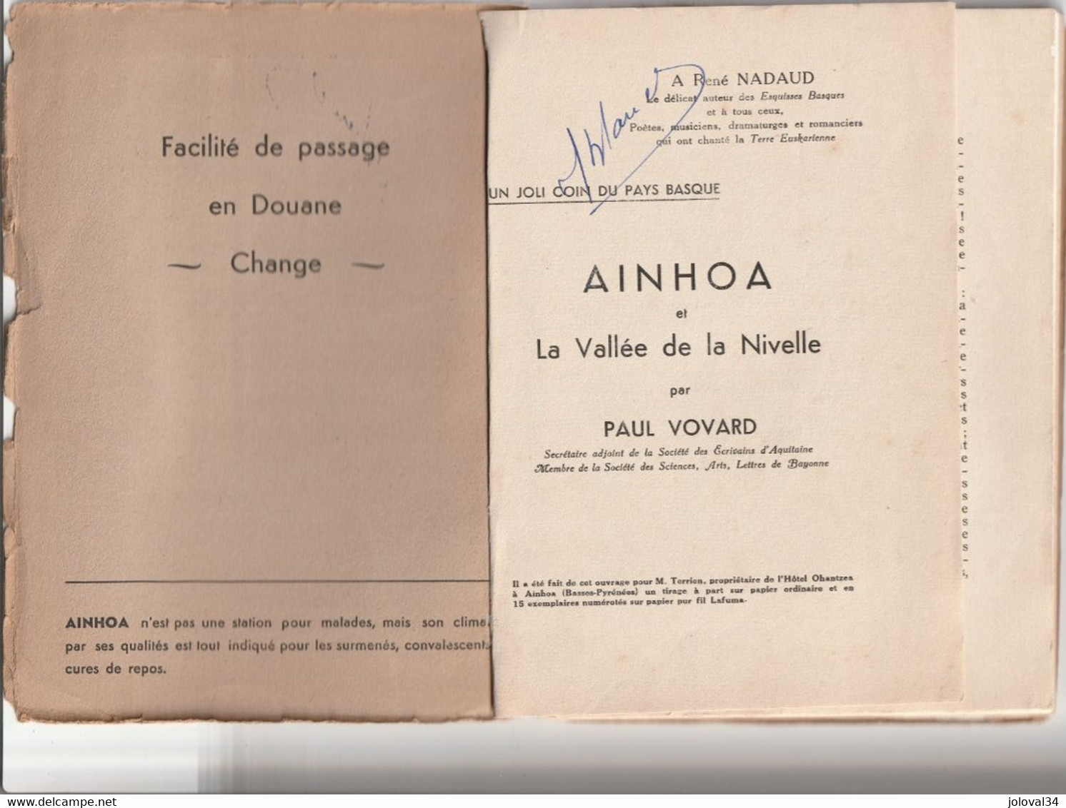 Pays Basque AÏNHOA & Vallée De La Nivelle Par Paul Vovard Hôtel Ohantzea G Terrien Voir Description - 7 Scan - Baskenland