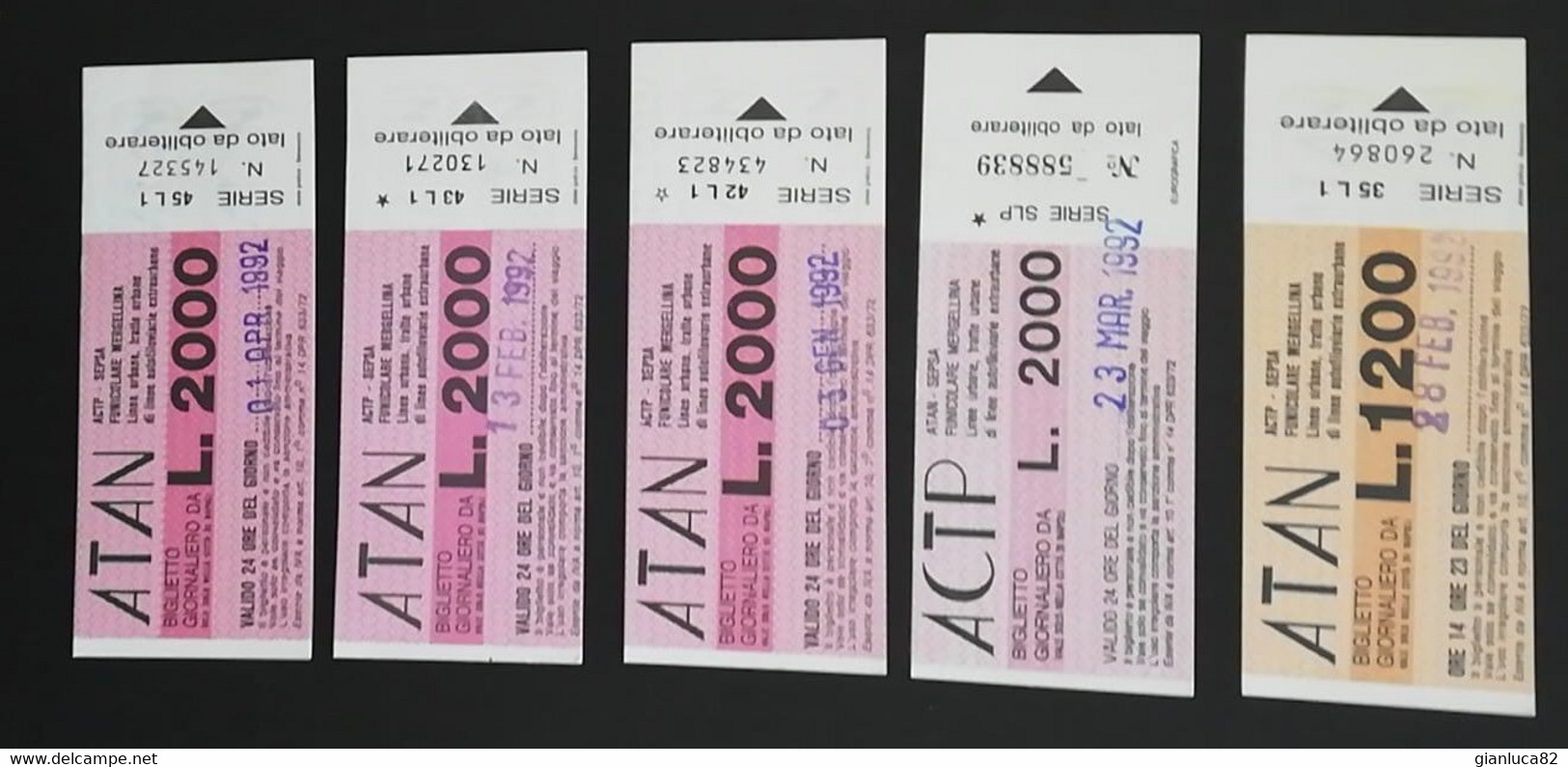 Lotto N. 5 Biglietti Giornalieri ATAN/ACTP Anno 1992 Diversi Per Serie (66) Come Da Foto Biglietti Da 1200 2000 Lire - Europe