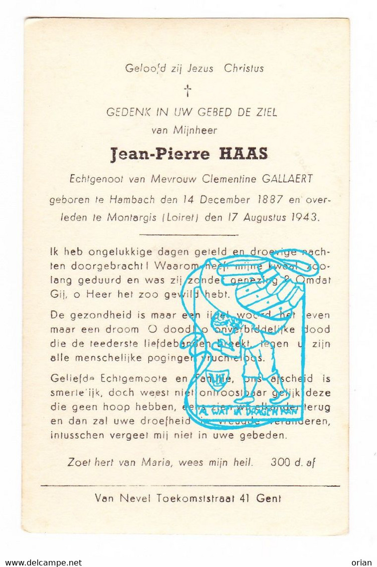 DP Photo - Jean Pierre Haas ° Hambach FR Moselle 1887 † Montargis FR Loiret 1943 X Clementine Gallaert / Druk Gent - Devotion Images