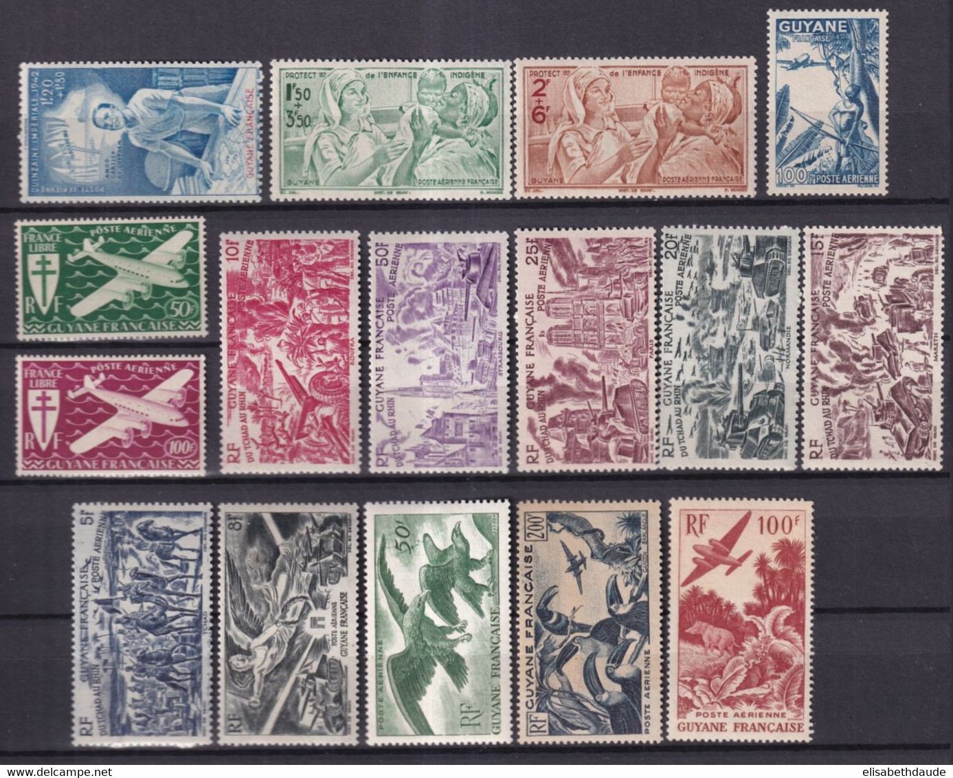 GUYANE - 1942/1947 - POSTE AERIENNE YVERT N°22/37 ** MNH - COTE = 121 EUROS - - Nuevos