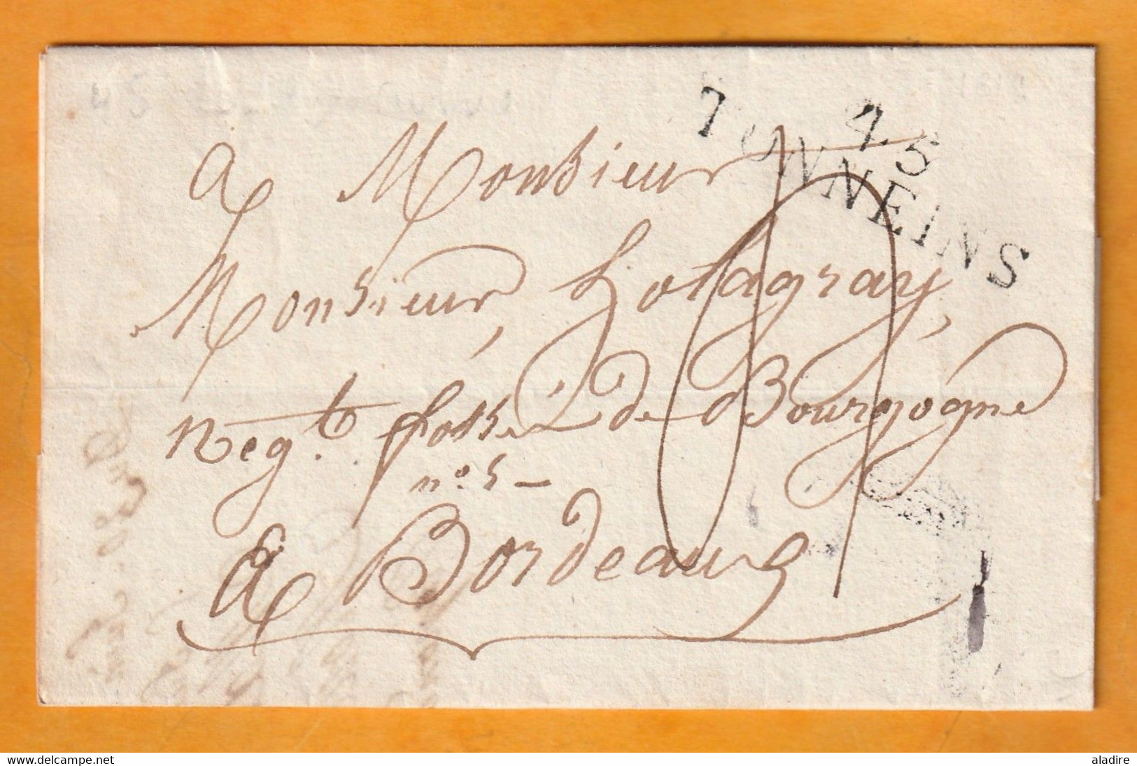 1819 - Marque Postale 45 TONNEINS Sur Lettre Pliée Avec Correspondance De Le Mas D'Agenais Vers Bordeaux - Taxe 4 - 1801-1848: Précurseurs XIX
