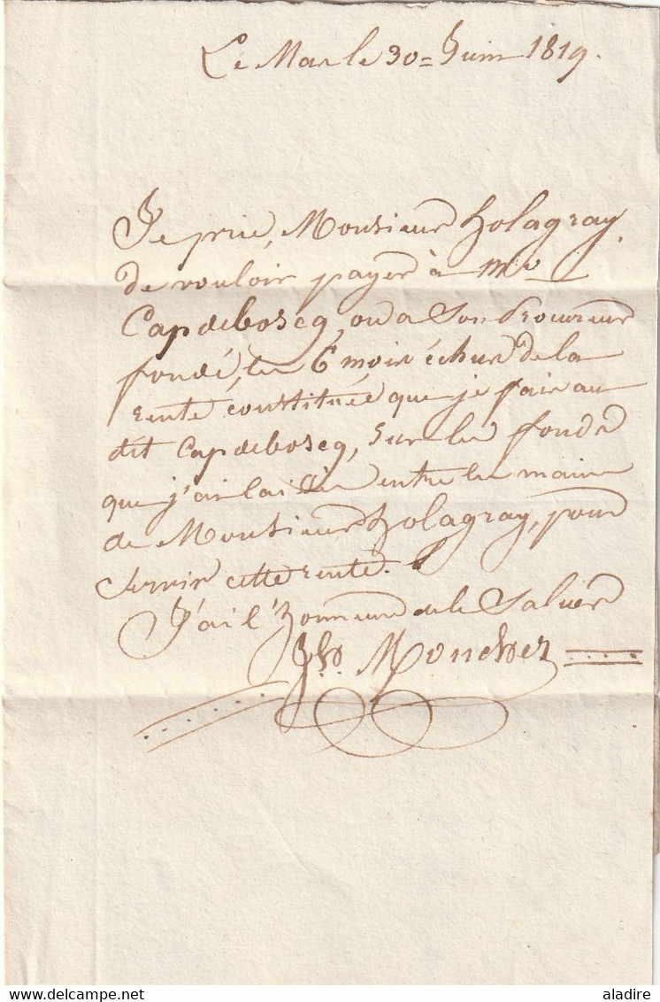 1819 - Marque postale 45 TONNEINS sur Lettre pliée avec correspondance de Le Mas d'Agenais vers Bordeaux - taxe 4