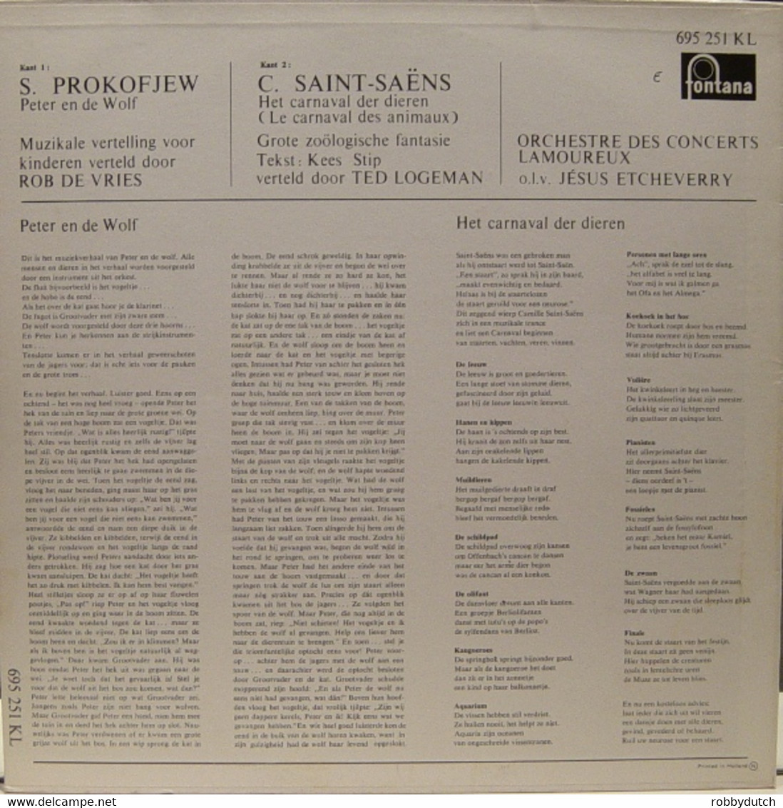 * LP *  Prokofjew: PETER EN DE WOLF - ROB DE VRIES / Saint-Saens: HET CARNAVAL DER DIEREN - Bambini